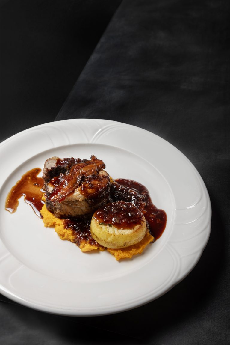 Finlay Farrar Stuffed belly pork with black pudding and fondant potato