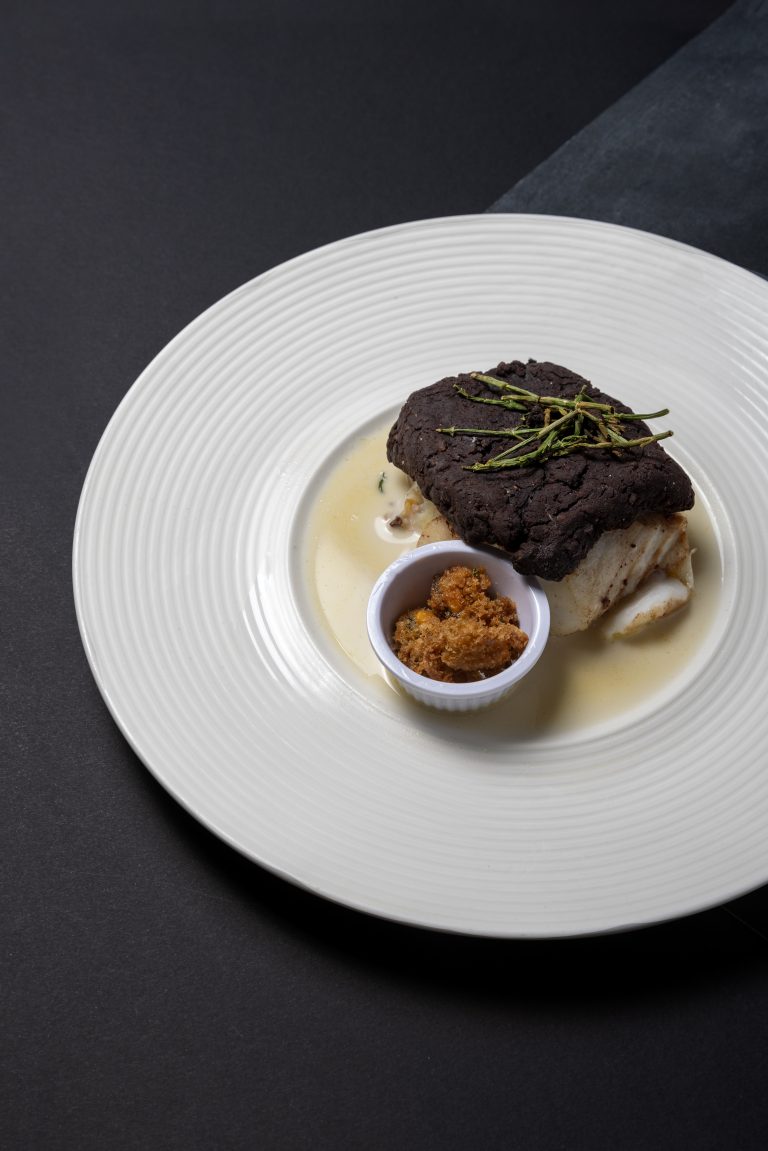 Matthew Cocklin Black pudding crusted cod with a white wine sauce