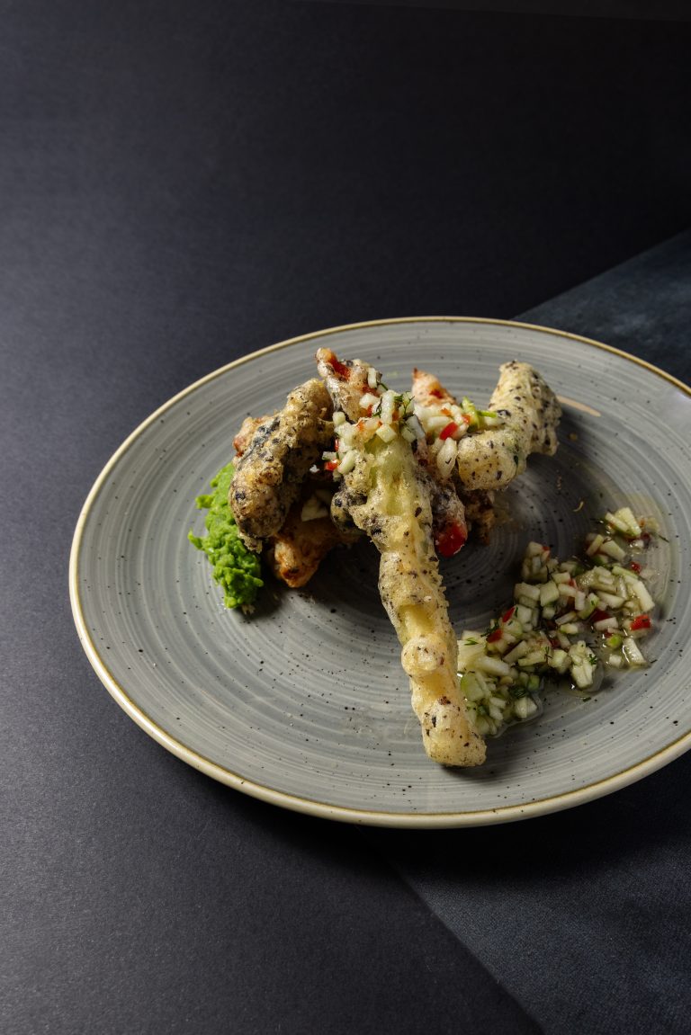 Sophie Davis Black pudding tempura fried crab